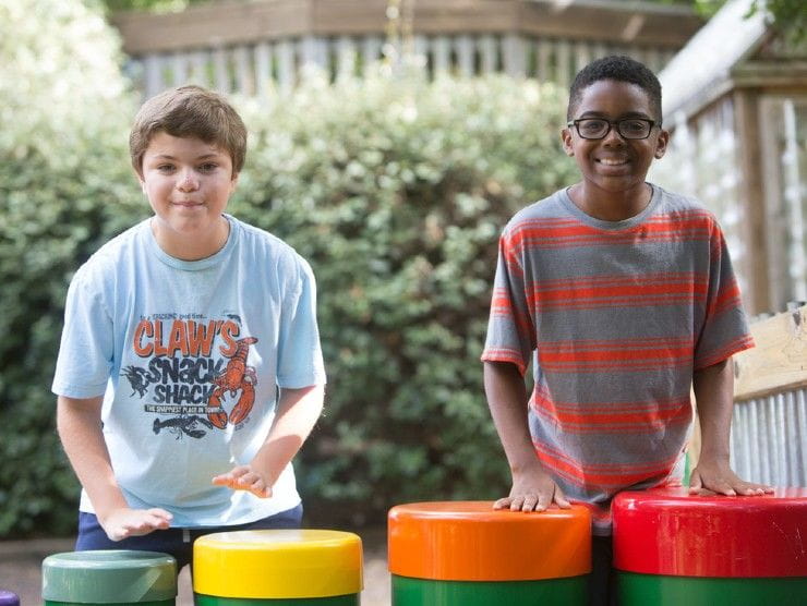 two kids playing outside