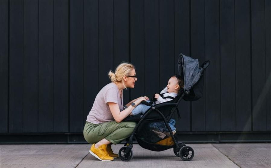 Mom with a baby in a stroller