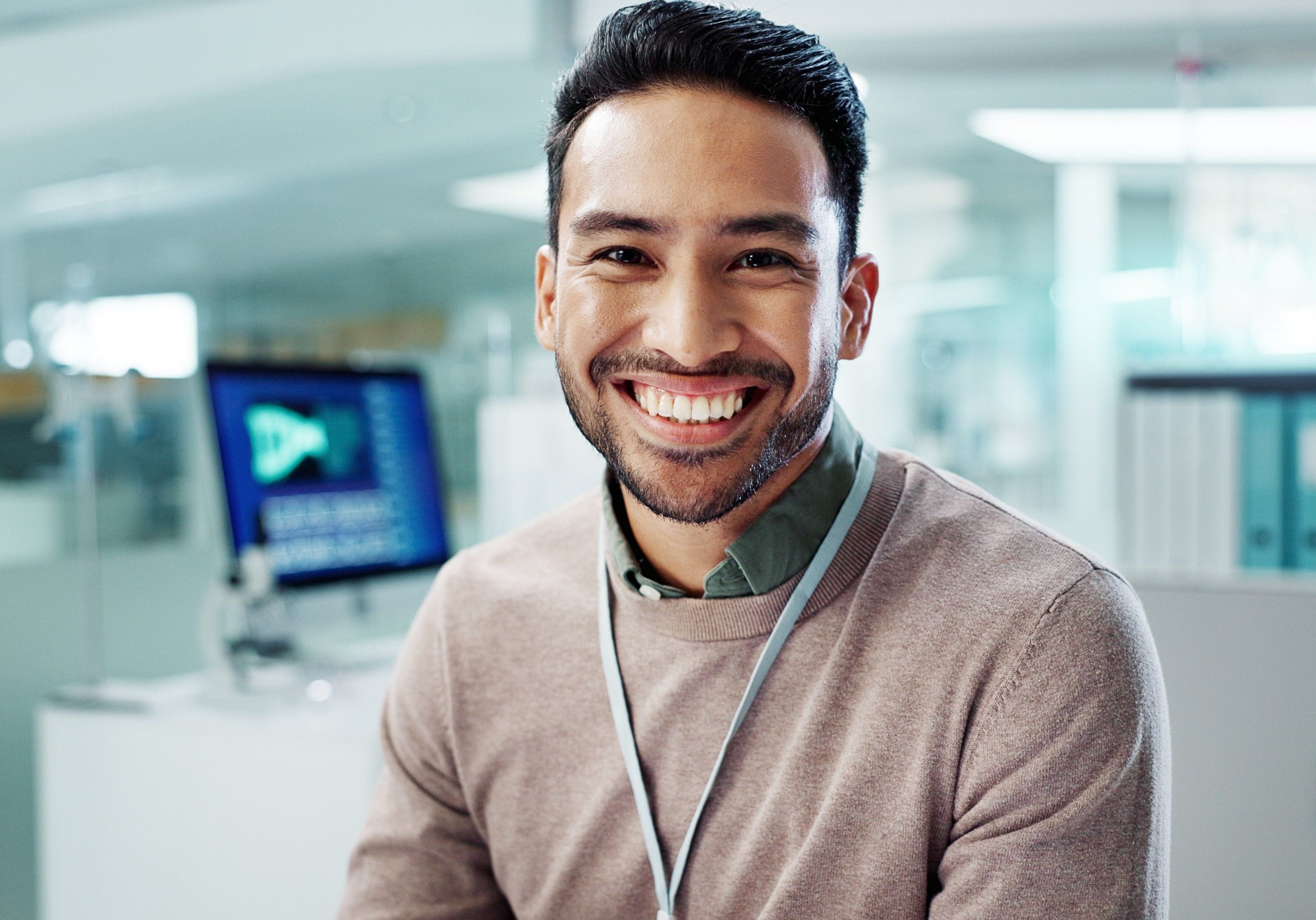 man smiling at work