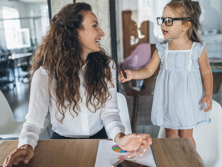 Mom and daughter at work