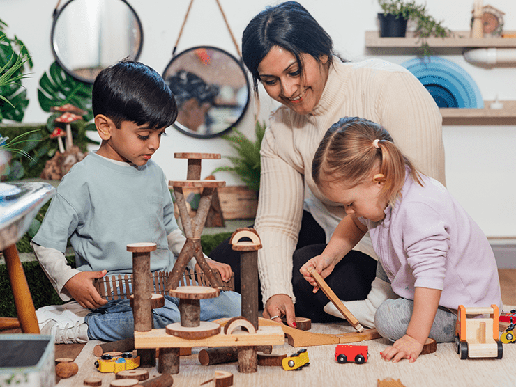 Mother and children playing a game