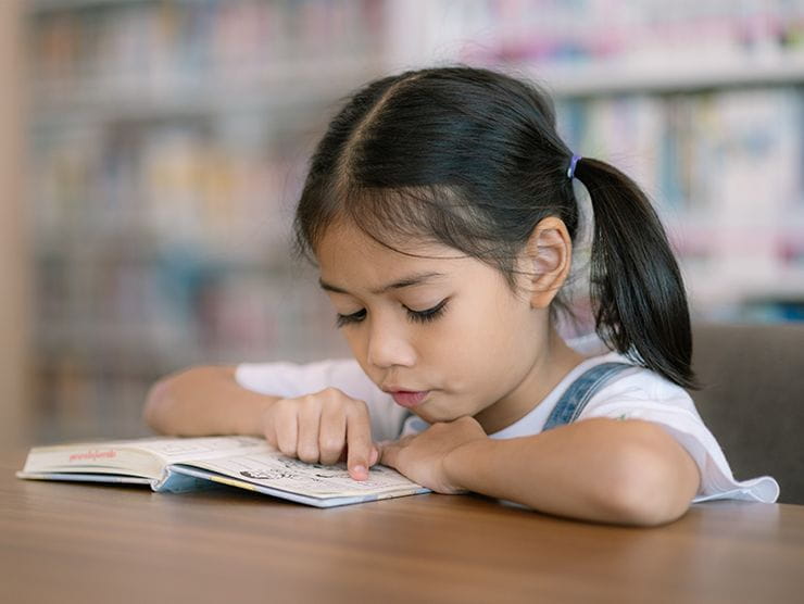 Young girl reading a book