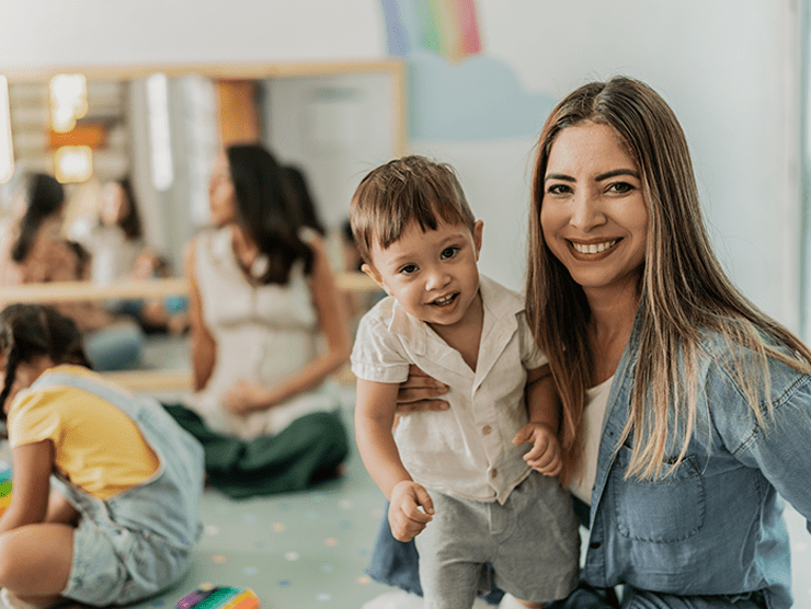 Mom and son at a preschool open house